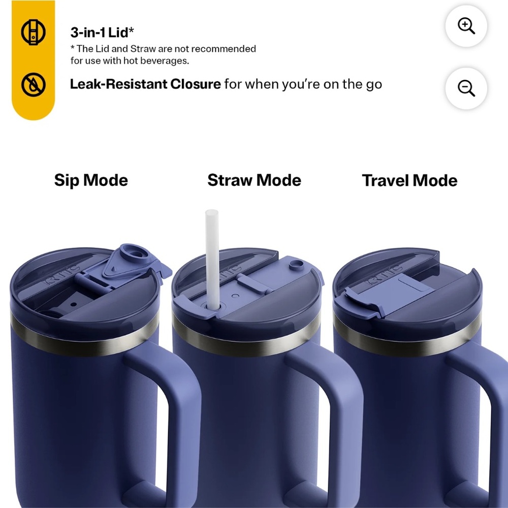 RTIC 40 oz Ceramic Lined Road Trip Tumbler, Leak-Resistant Lid with Straw, Navy - Picture 5 of 5